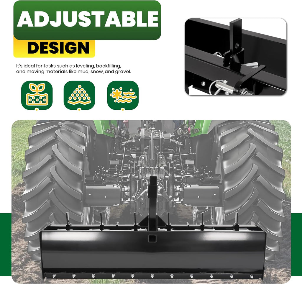 ECOTRIC 55' 3-Point Box Scraper Compatible with CAT-0 Garden Lawn Mower Tractor w/Adjustable Blade for Gravel Snow Landscaping Construction Agriculture