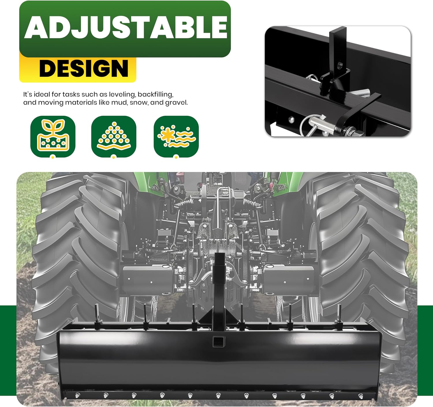 ECOTRIC 55' 3-Point Box Scraper Compatible with CAT-0 Garden Lawn Mower Tractor w/Adjustable Blade for Gravel Snow Landscaping Construction Agriculture
