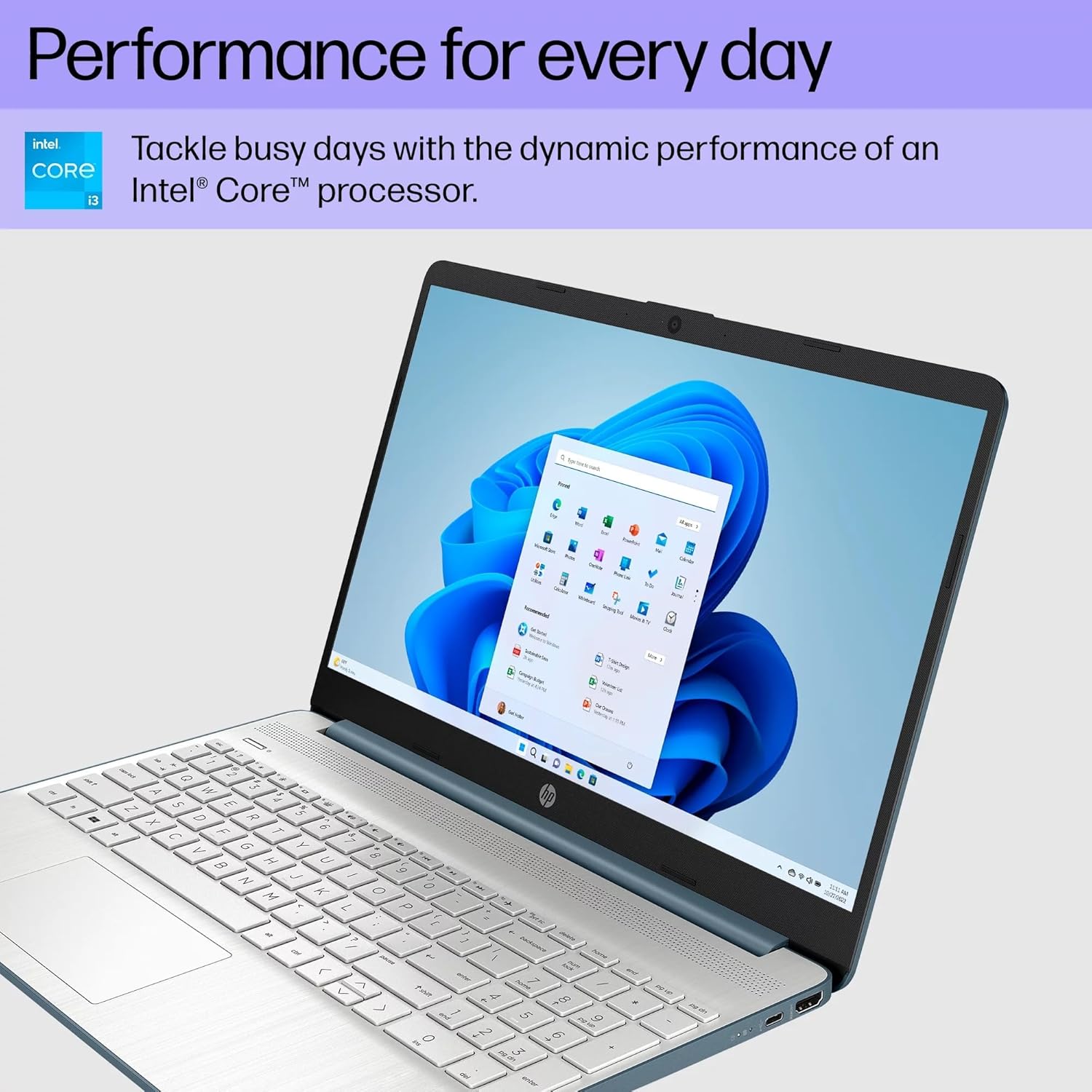 HP 15.6' Laptop, Intel Core i3-1115G4, 8GB RAM, 256GB SSD, Spruce Blue, Windows 11 Home in S Mode, 15-dy2792wm