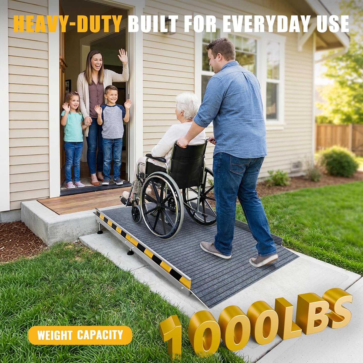 Aluminum Wheelchair Ramp for Doorways and Home Steps, 60' x 36', Adjustable for 3.3' to 9.2' Rise, 1000 lb Capacity, Non-Slip Surface, Foldable Design, for Single-Step Curb Entryways