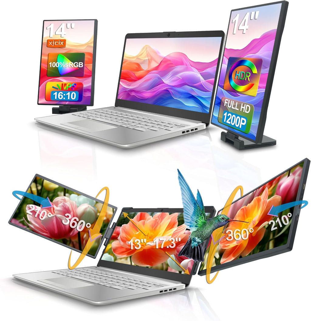 14.1-inch 1200P Portable Triple Laptop Monitor Extender (with USB Docking Station) 1920x1200 FHD IPS Foldable Plug and Play Travel Home Office External Screen Compatible with HDMI,USB-A & USB-C
