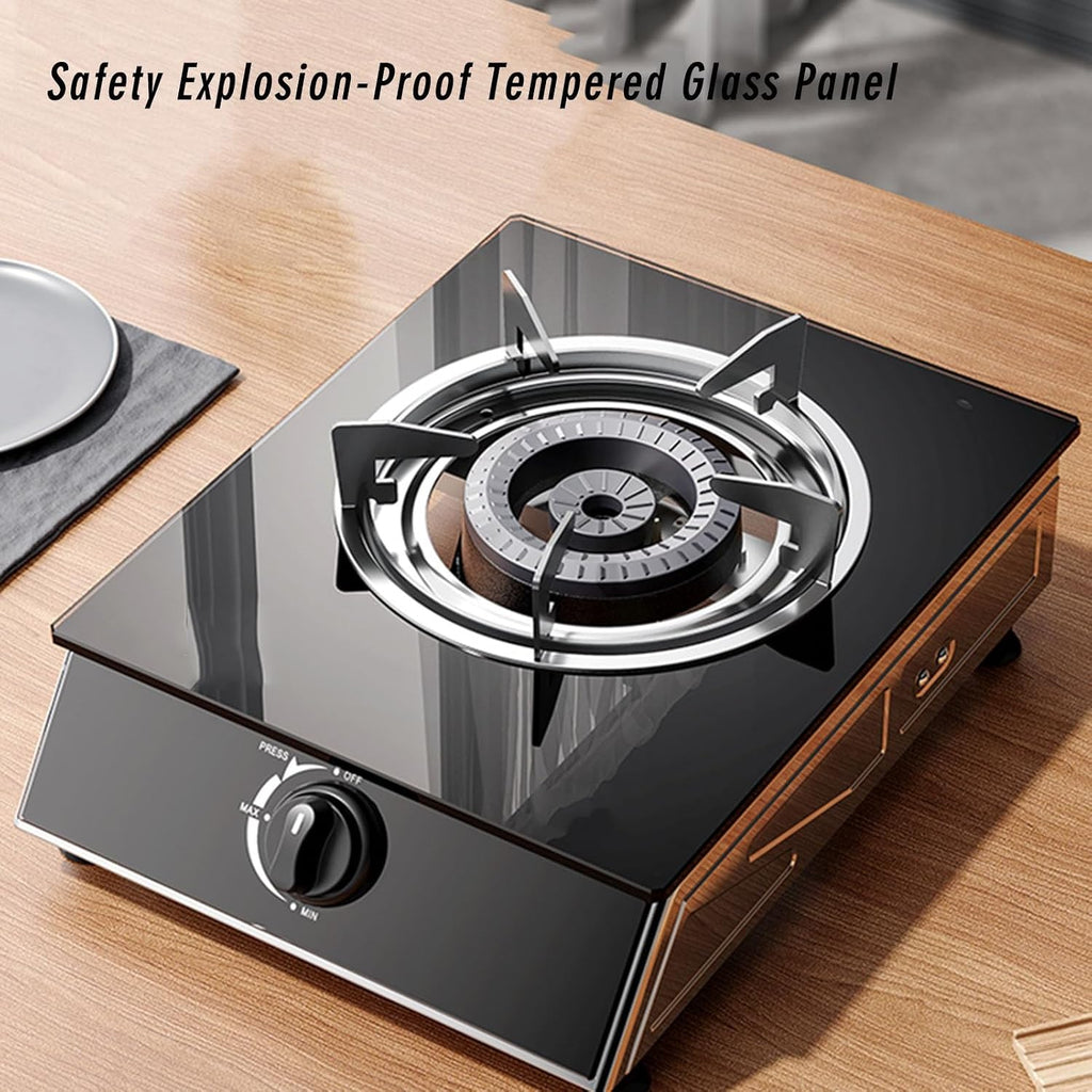 Stainless Steel Gas Cooktop,Desktop 143304 BTU Gas Stove,Single Burner,Flameout Protection,Suitable for Home Use(LPG)