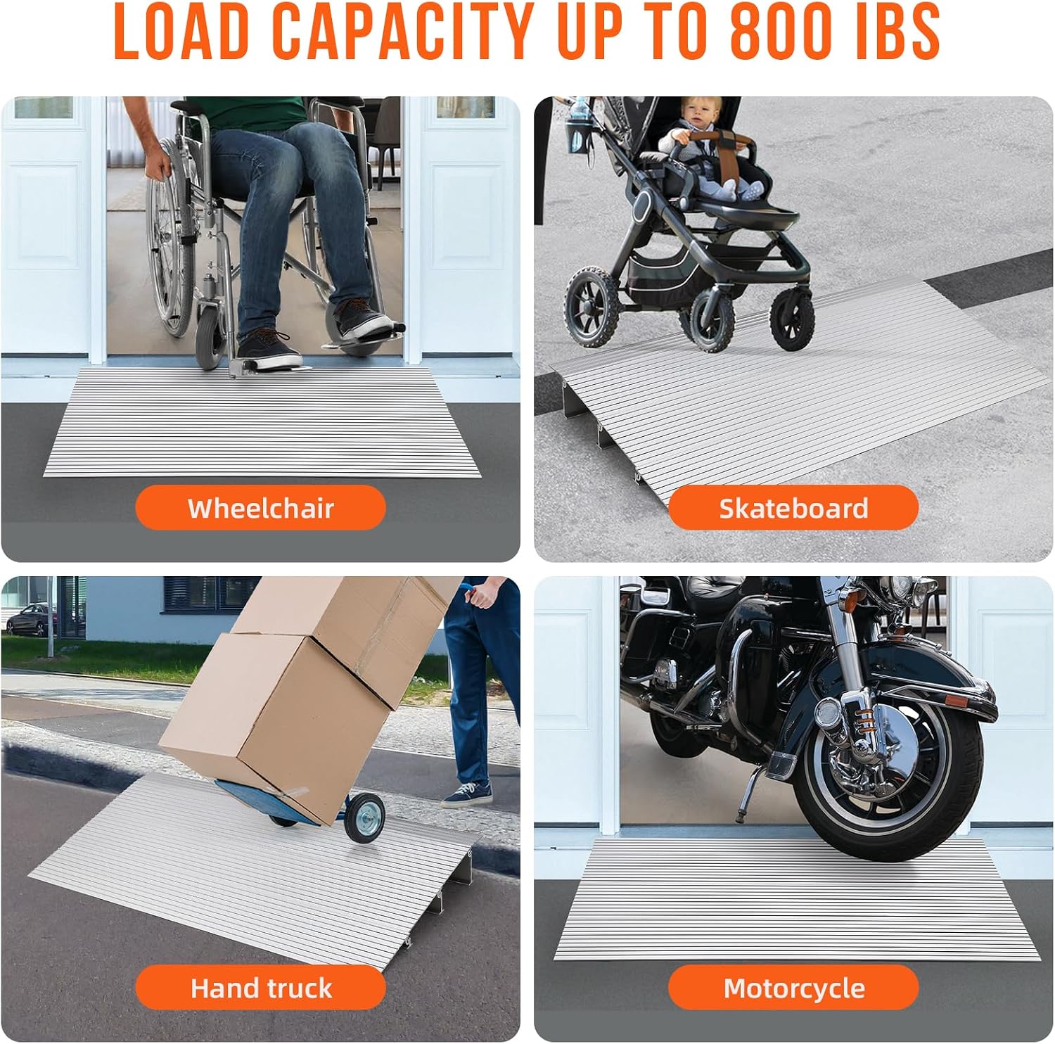 5' Door Threshold Ramp, Aluminum Entry Ramp, Non-Slip Surface, 800Lbs Load Capacity, Adjustable for Wheelchairs, Strollers, Scooters, Power Chairs