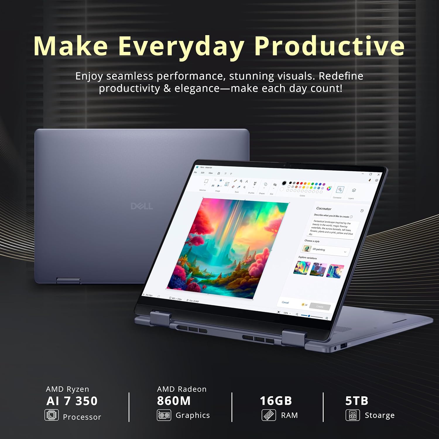 Dell 14' 2K 2-in-1 Touchscreen Laptop, AMD Ryzen AI 7 350, 16GB RAM, 5TB Storage (4TB SSD+1TB Docking Station Set), AMD Radeon 860M, Copilot, Backlit Keyboard, Fingerprint Reader, Win 11 Pro, Blue