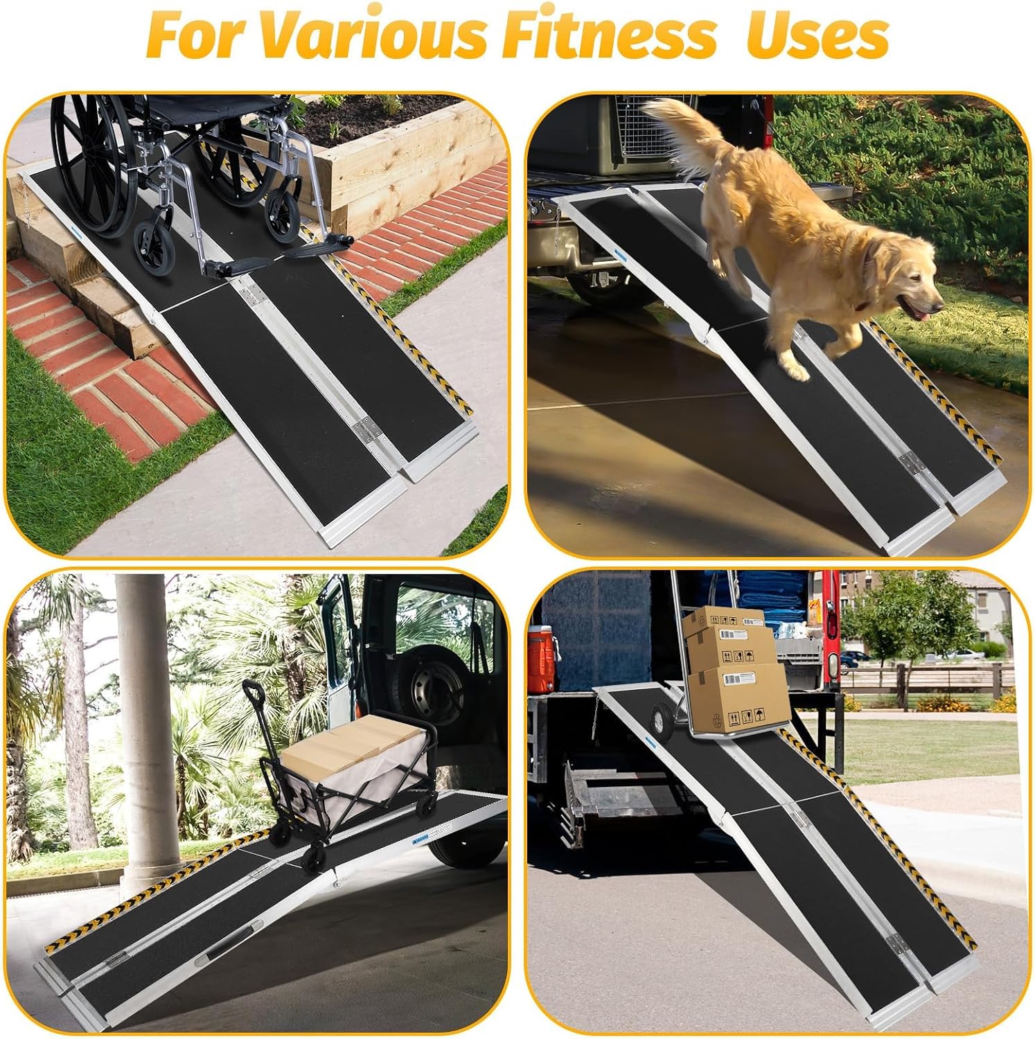 Portable Wheelchair Ramp 7FT, Non-Slip Aluminum Folding Handicap Ramp, Door Threshold Wheelchair Ramps Aluminum Ramp with Non-Skid Surface & Reflective Strips