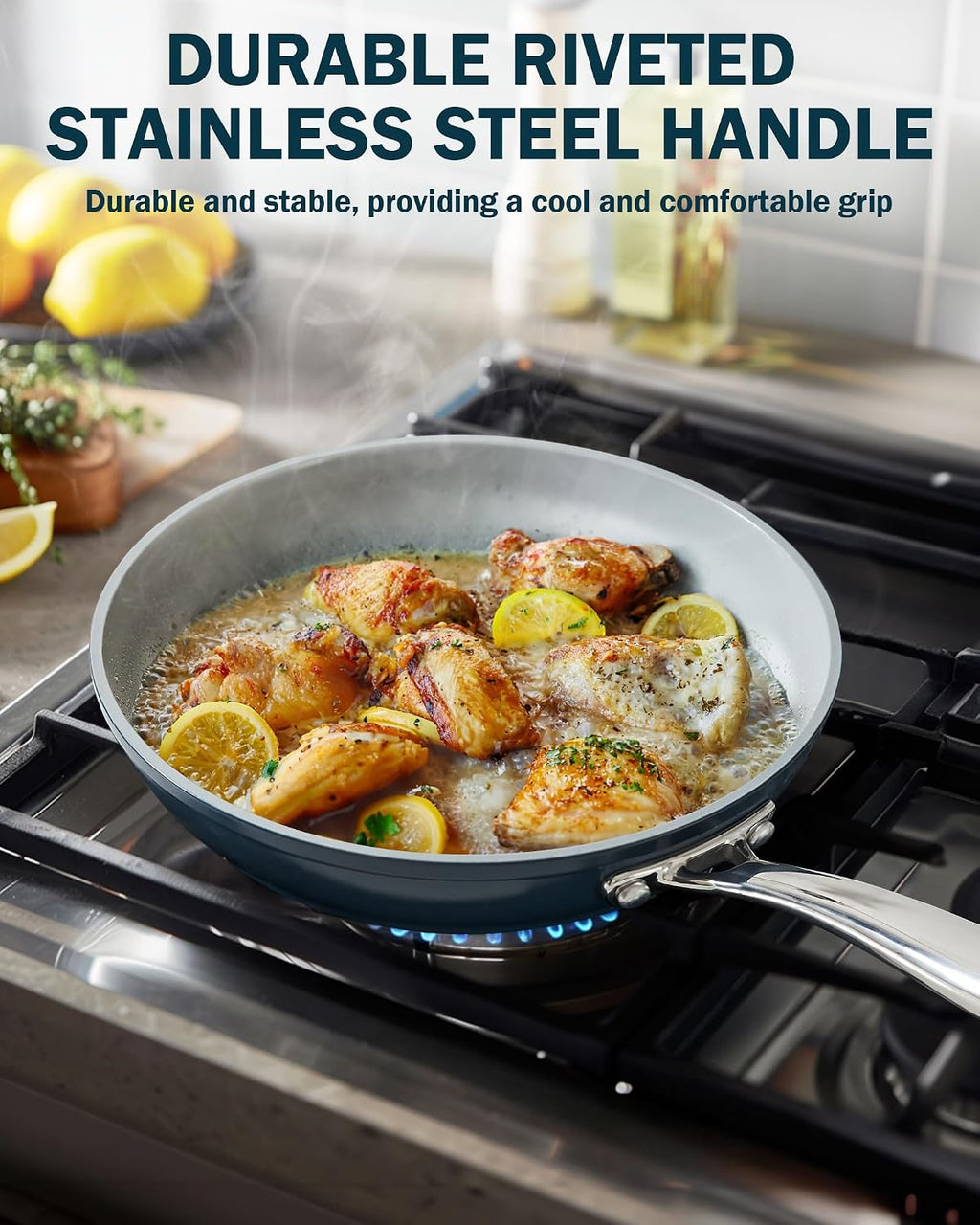 Cook N Home 10 Pcs Ceramic Pots and Pans Cookware Set, Non Stick & Non-Toxic Health Kitchen Cook Ware Sets, Blue