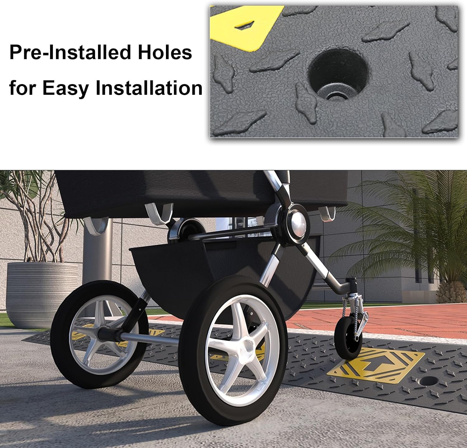Heavy Duty 6614lb/3000kg Curb Ramp, Non-Slip Surface, Threshold Ramp with Yellow Arrow, Suitable for Car, Motorcycle, Bike, Wheelchair(50 * 50 * 18cm/20 * 20 * 7in)