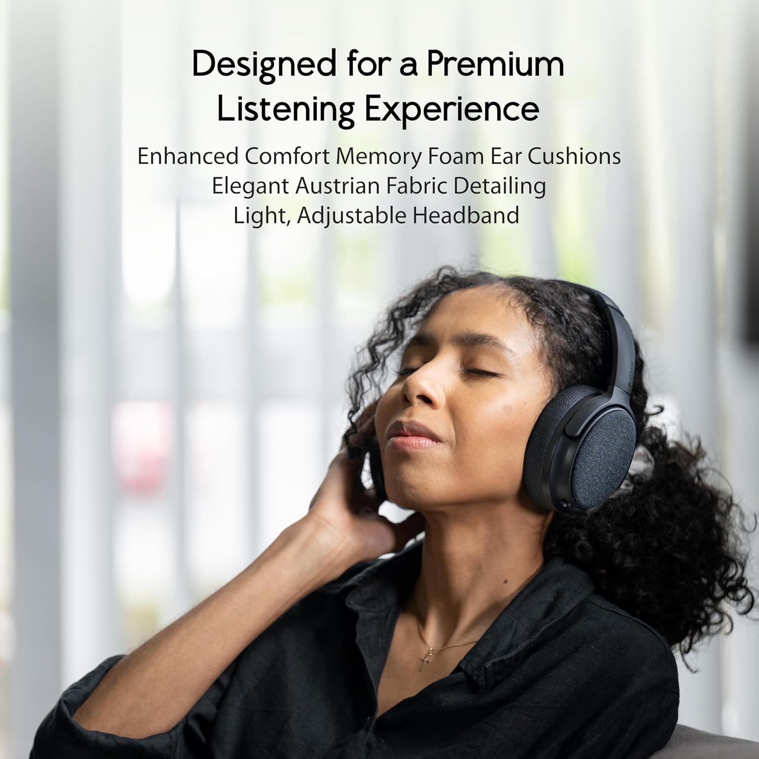 ONANOFF Fokus+ Hybrid ANC Bluetooth Headset, 50H Playtime, Wireless Charging Stand, Removable Boom Mic, Multipoint, for Home, Work & Travel (Midnight Blue)