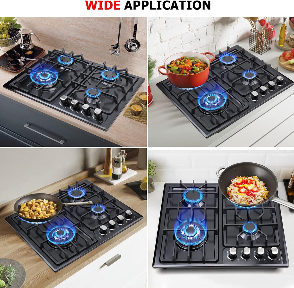 FORIMO Gas Cooktop 22Inch，Built in Gas Cooktop 4 Burners Stainless Steel Stove with NG/LPG Conversion Kit Thermocouple Protection and Easy to Clean