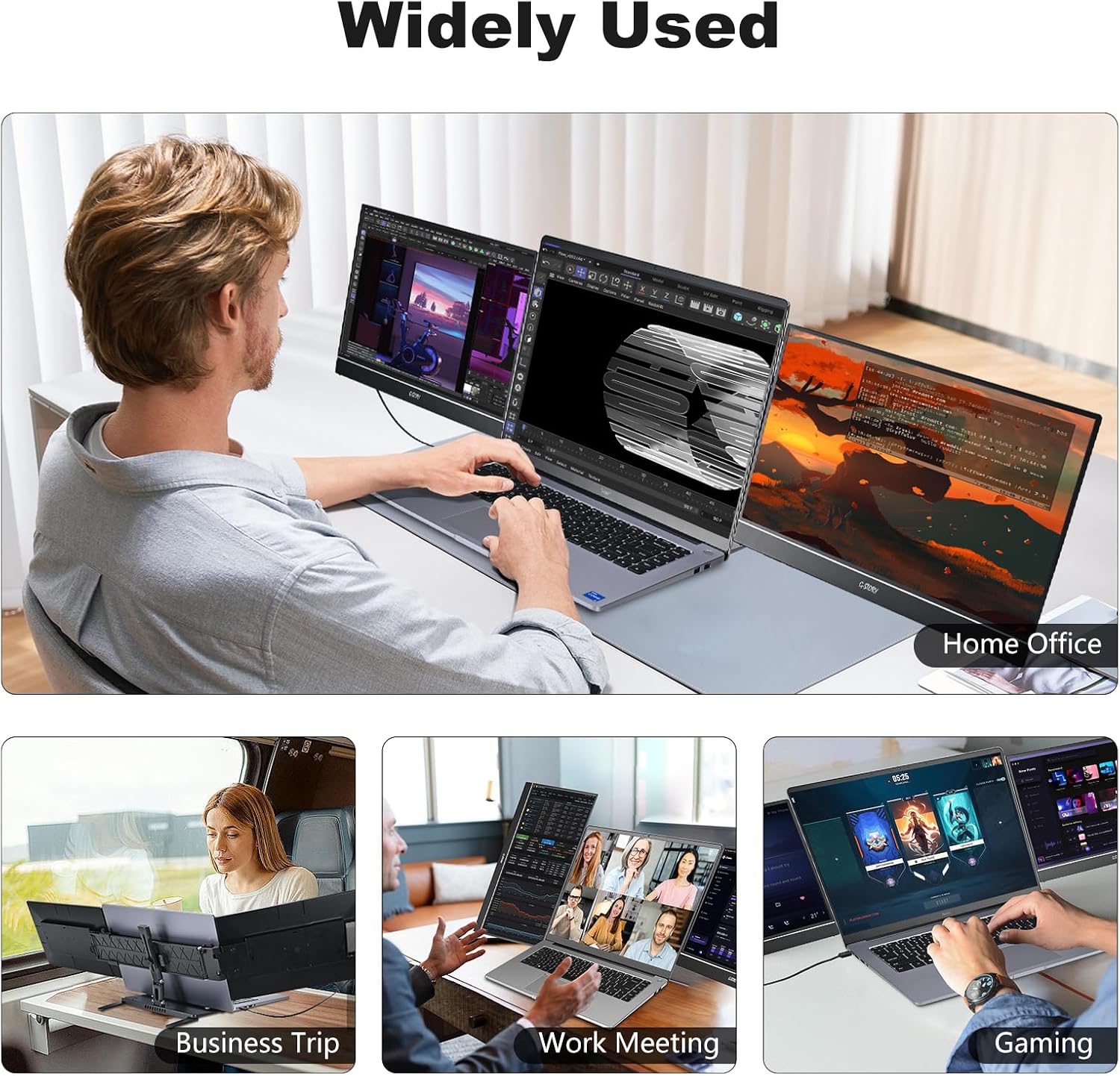 G-STORY Triple Laptop Screen Extender, 14' FHD 1080P Portable Laptop Extended Monitor, One Cable Connect Dual Screen Monitor (Without Fan Dual Screen)