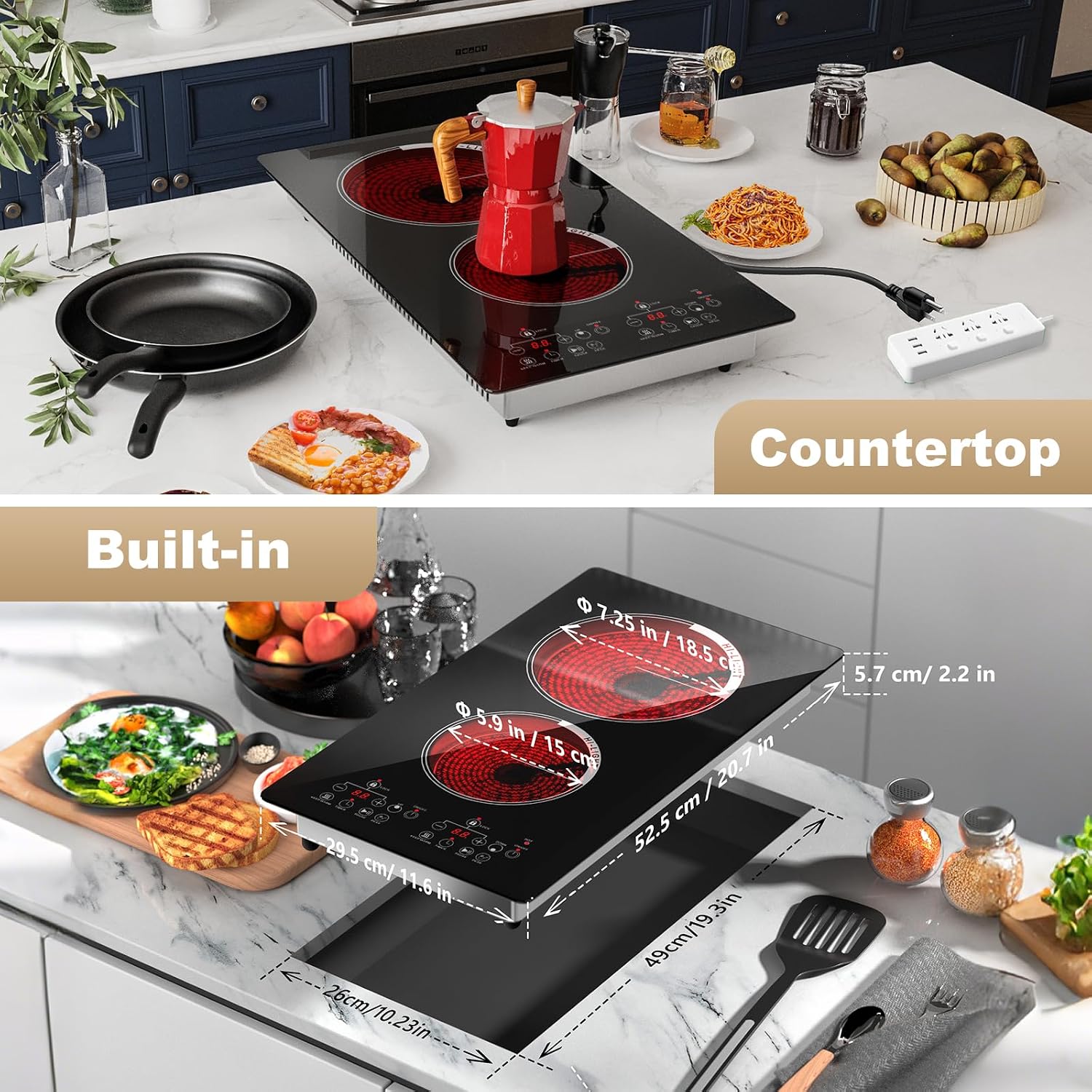 2000W 12 inch two burner Electric cooktop stove top burner estufa eléctrica de mesa portable cooktop electric burner parrilla eléctrica para cocinar portable electric burners for cooking