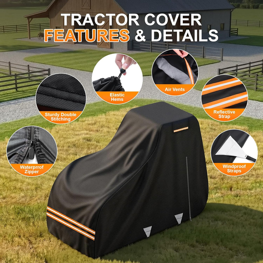420D Waterproof Tractor Cover, Heavy-Duty All-Weather Protection Tractors Cover for Front Loaders & Backhoes, Compatible with John Deere, Kubota, Mahindra, MF,165' x 87' x 110'