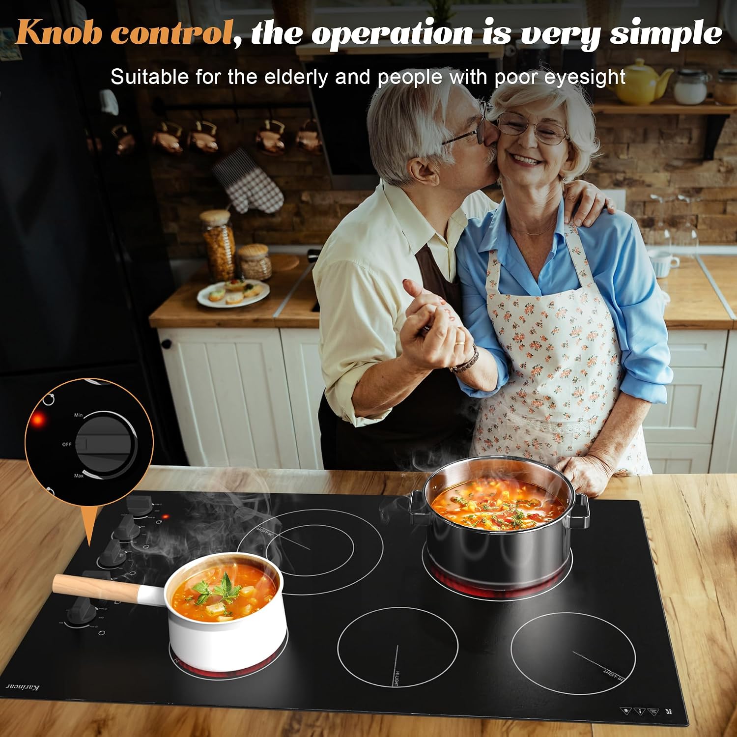 Karinear 36 Inch Electric Cooktop, Knob Control 5 Burner Electric Stove Top, Over-Temperature Protection, Hot Surface Indicator,36' Drop-in, Hard Wire 240V