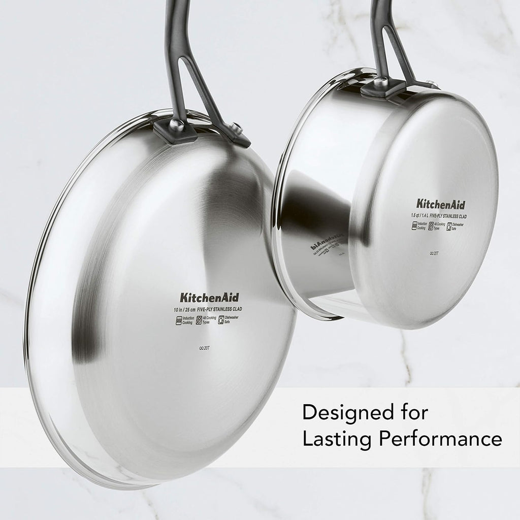 KitchenAid 5-Ply Clad Polished Stainless Steel Cookware Pots and Pans Set, Cookware Set (10 Piece)