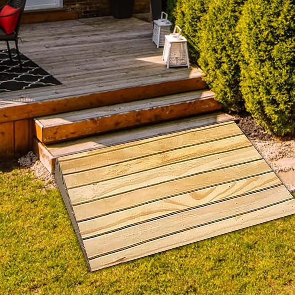 Portable Wheelchair Ramps 15.7x27.5x4in, Steps Kerb Ramps, Wood Threshold Ramp, with Non-Slip Grooves, for Porch Entrance, Doorways, Disabled Door Access, Raised Landings