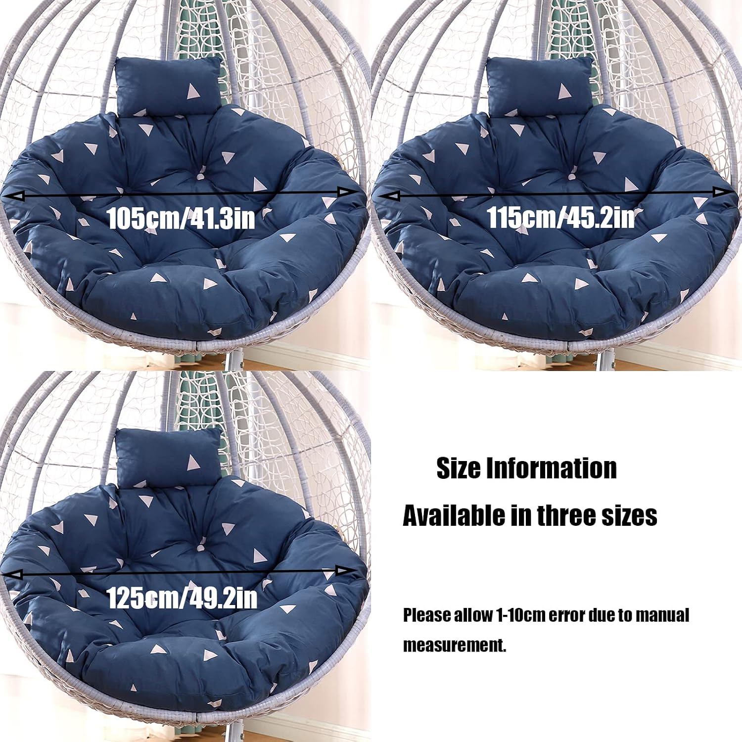 HUHJYUGE Swing Chair Cushion Seat Pads, Egg Chair Cushion Replacement, Hanging Basket Chair Seat with Pillow, Detachable, Sun-Resistant, Comfy, for Outdoor Patio Garden