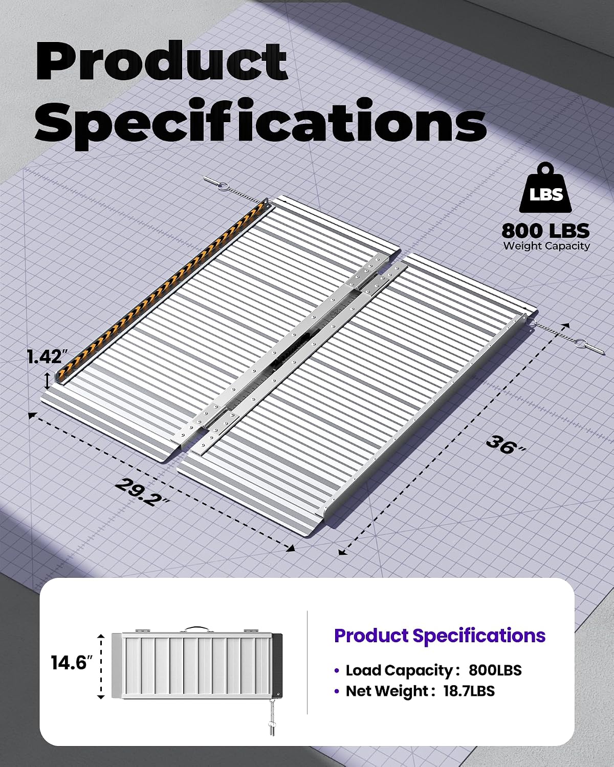 FACHNUO Portable Wheelchair Ramp 3FT, Non-Skid Aluminum Folding Threshold Ramp, Handicap Ramps for Wheelchairs for Home Steps/Doorways/Stairs/Curbs/, Scooter Ramp for Car, 800lbs Weight Capacity