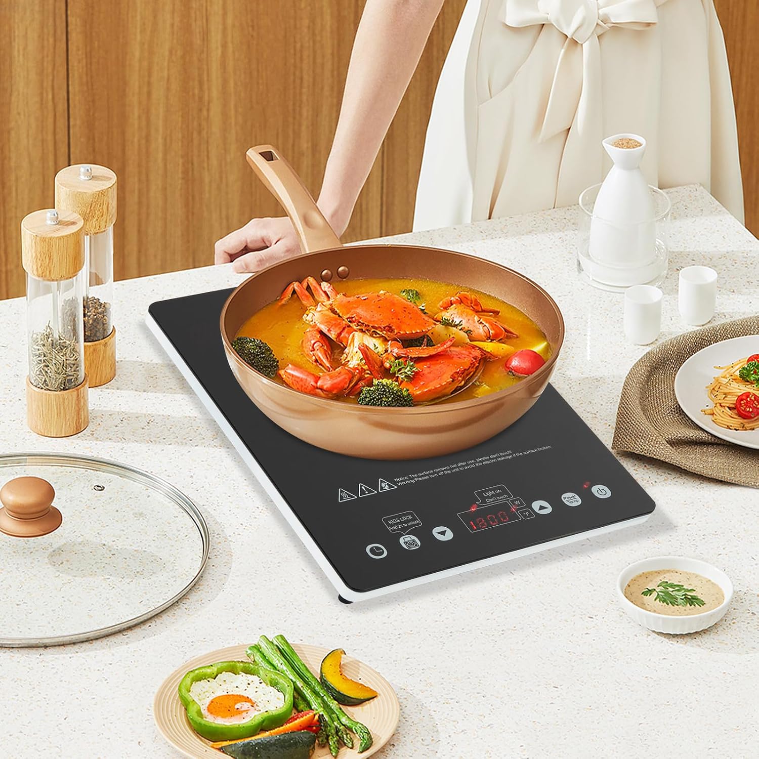 Electric Cooktop, 4 Burner Radiant Induction Electric Ceramic CookTop, Countertop & Built-in Electric Stove Top with Timer, Child Safety Lock, Sensor Touch Control (4 Burner, 3000W)