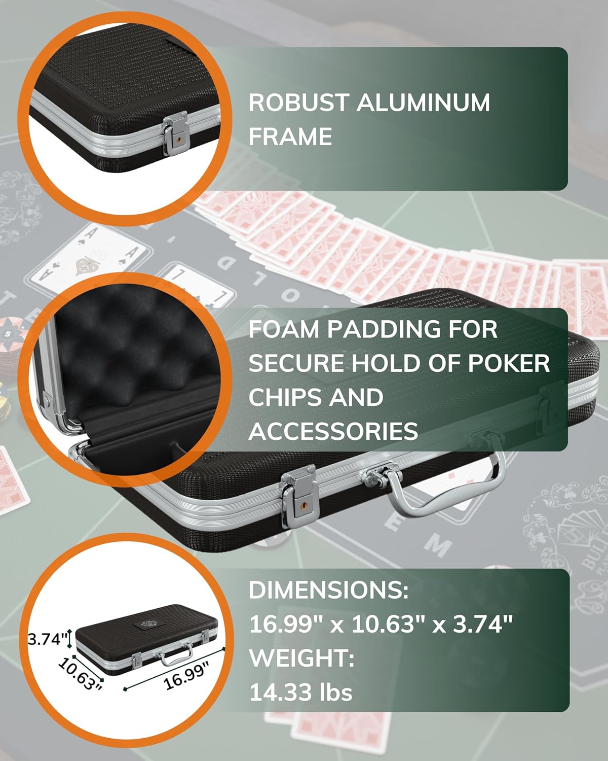 Bullets Playing Cards | Professional Poker Set Silvio | 300 Ceramic Poker Chips (10 g) with Premium Carrying Case – Casino Poker Set for Texas Hold'em