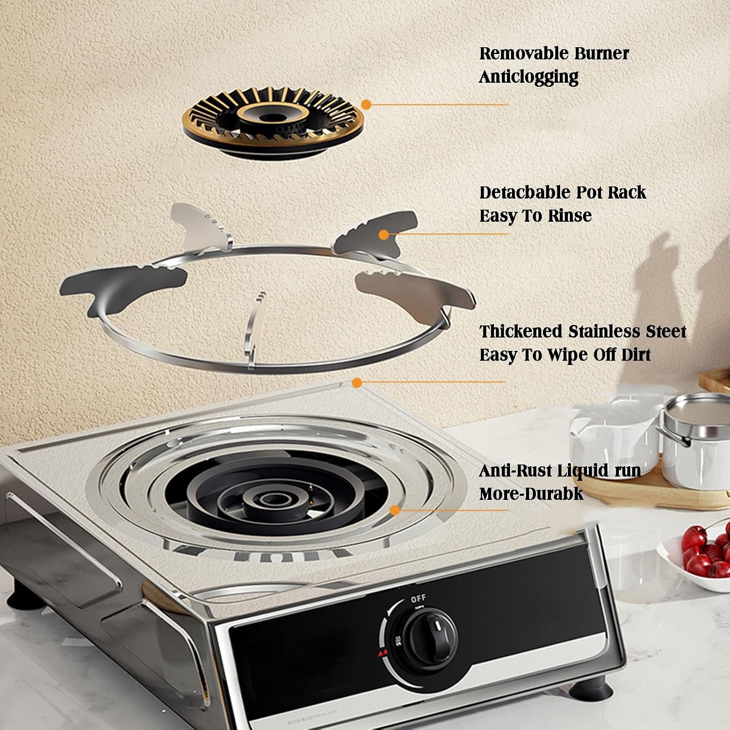Gas Stove,1 Burner Portable Gas Hob LPG/NG Cooker,Stainless Steel Freestanding Table Top for Home Camping Garden Catering,4.2KW/14330.4BTU (Color : NG)