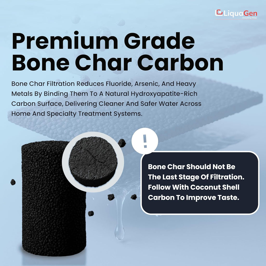 LiquaGen Bone Char Water Filter Replacement Cartridge – Helps Reduce Fluoride – Universal Refillable Filter for Whole House & Drinking Water – 2.5x10, 2.5x20, 4.5x10, 4.5x20 (4, 2.5' x 10')