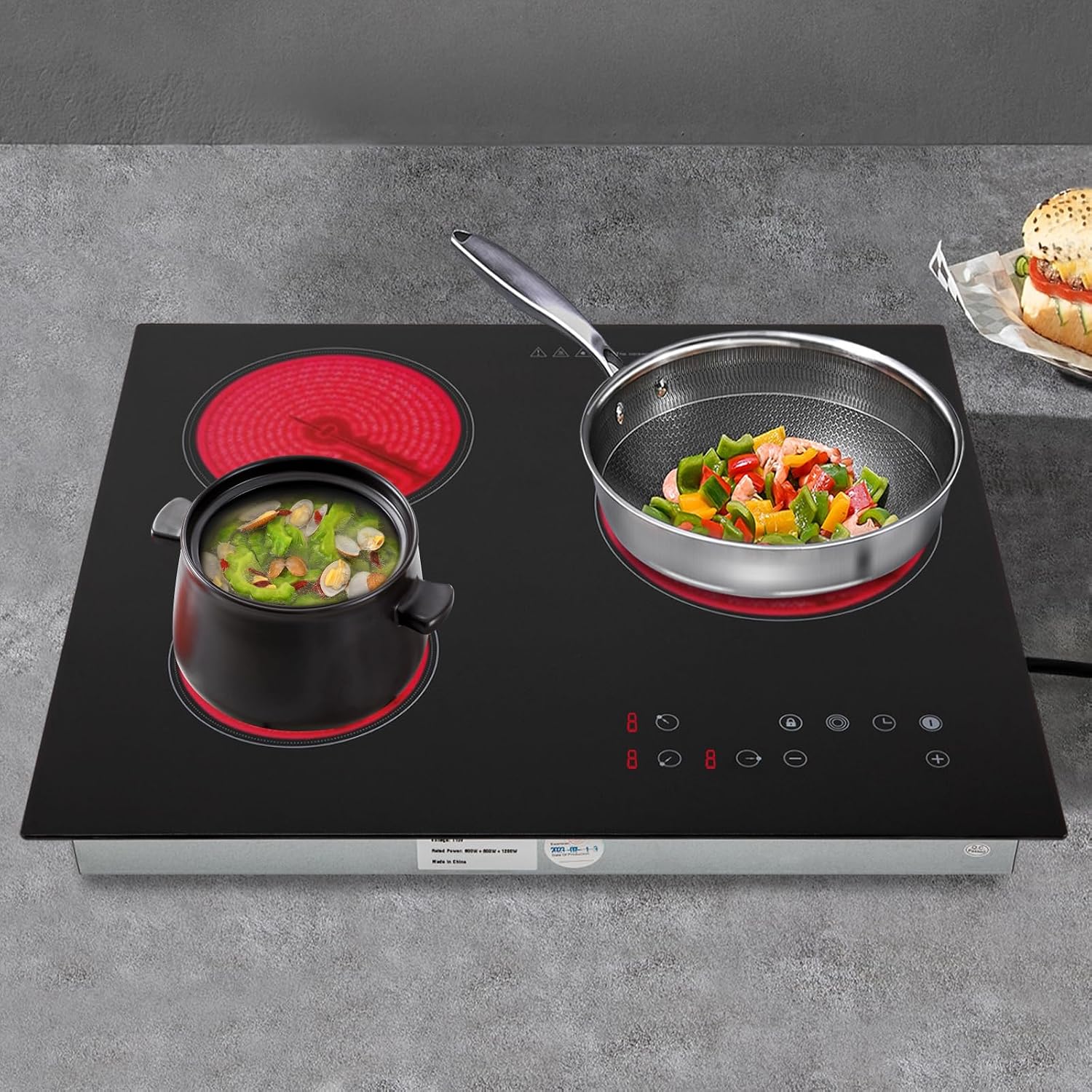 110v Electric Stove Top Burner, Rv Ceramic Cooktop, Sensor Touch Control With Safety Lock, Timer ＆ 9 Heating Levels, Black (3 Burner, 800W+600W+1200W)