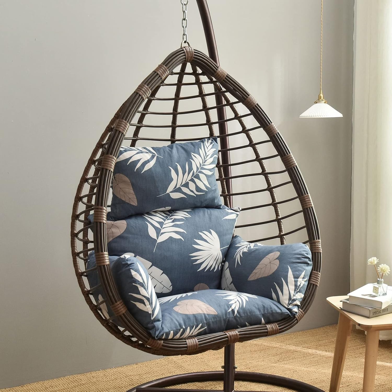 HUHJYUGE Egg Chair Cushion Only, Outdoor Hanging Swing Chair Seat Cushion Replacement, Thicken Waterproof Washable Hammock Chair Cushion with Headrest and Armrests, for Garden