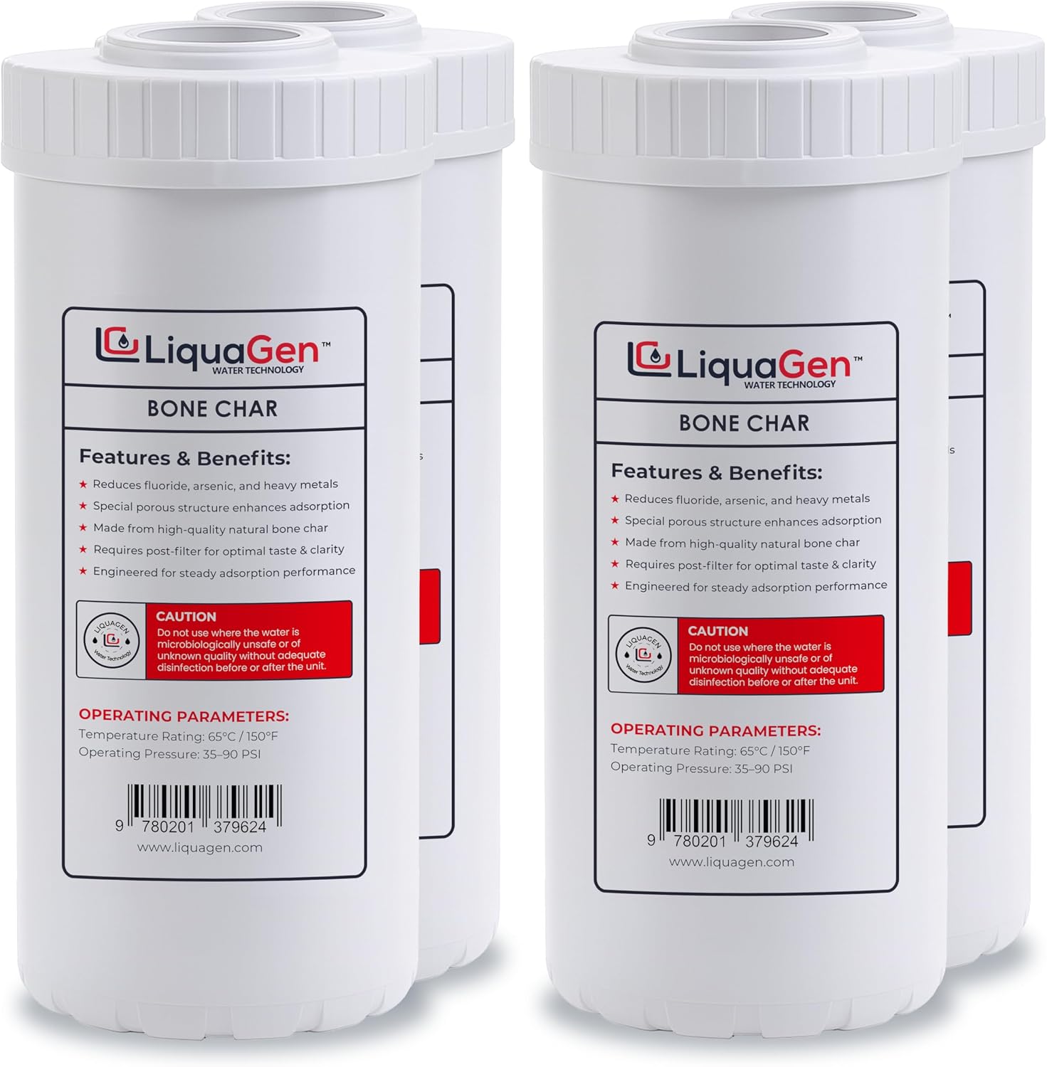 LiquaGen Bone Char Water Filter Replacement Cartridge – Helps Reduce Fluoride – Universal Refillable Filter for Whole House & Drinking Water – 2.5x10, 2.5x20, 4.5x10, 4.5x20 (4, 4.5' x 10')
