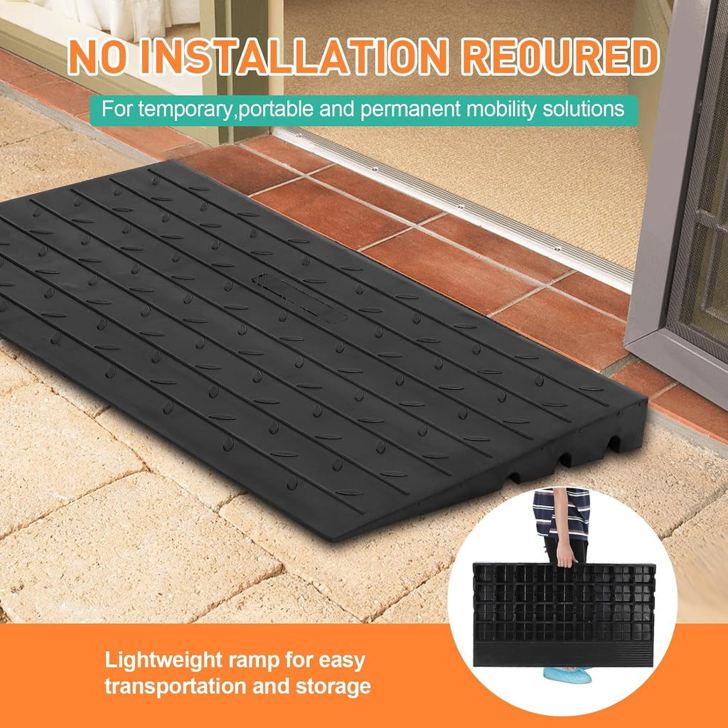 4 Inch Raised Rubber Threshold Ramp Cuttable Door Ramp, Portable Non-Slip Wheelchair Ramp, Heavy Duty Curb Ramp, 2500 Lb Load Capacity for Wheelchairs, Warehouses, Residential, Docks