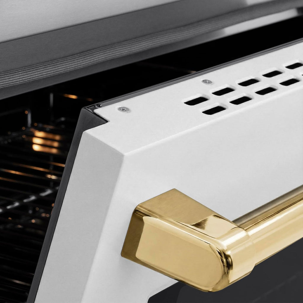 ZLINE Autograph Edition 30 in. 4.2 cu. ft. Paramount Induction Range with 4 Element Cooktop and Electric Convection Oven in Satin Stainless Steel with White Matte Door and Polished Gold Accents