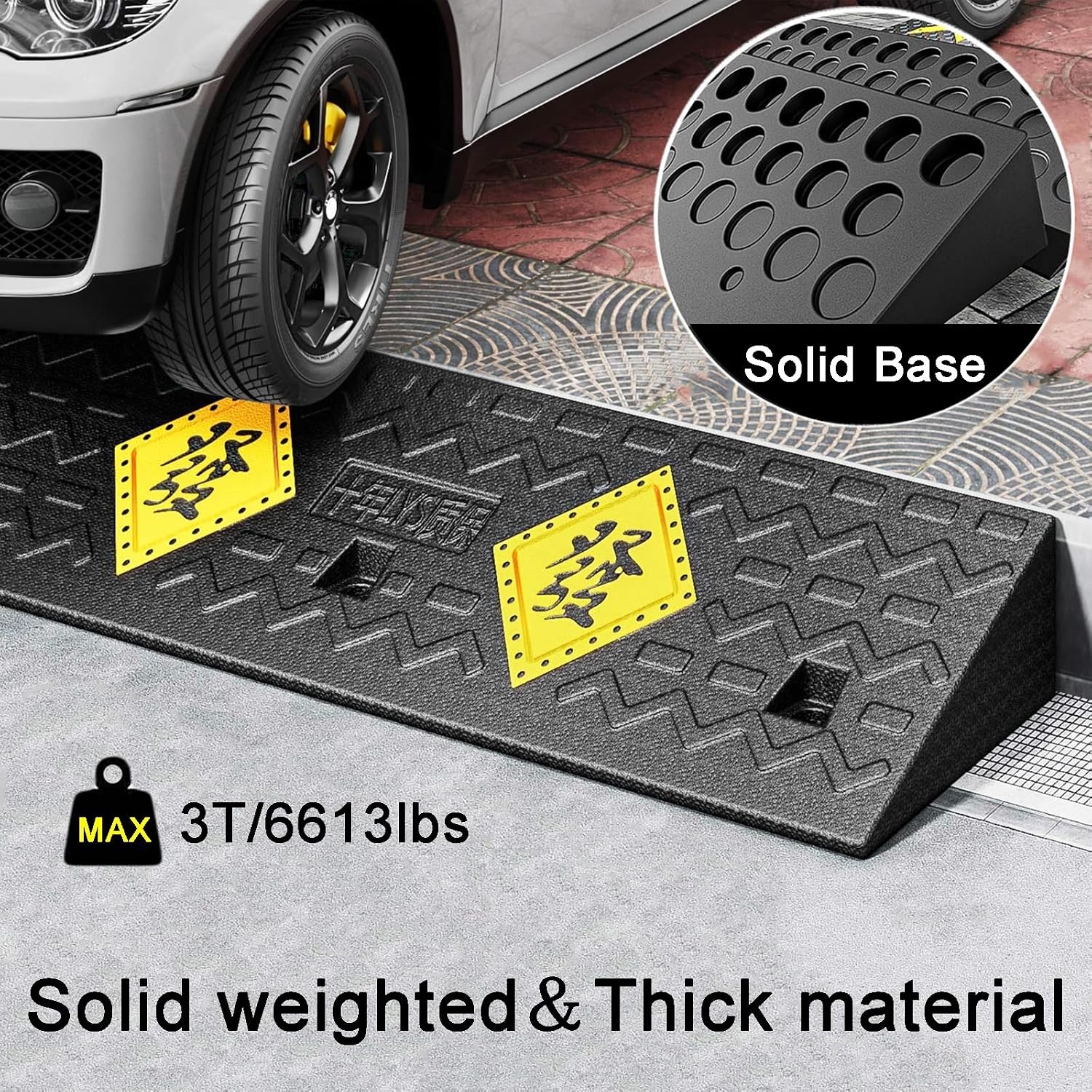 Driveway Ramp Non-Slip Solid Rubber Wheelchair Ramp Heavy Duty Threshold Ramp for Garages RV Truck Loading Dock(100 * 25 * 5cm/39 * 10 * 2in)