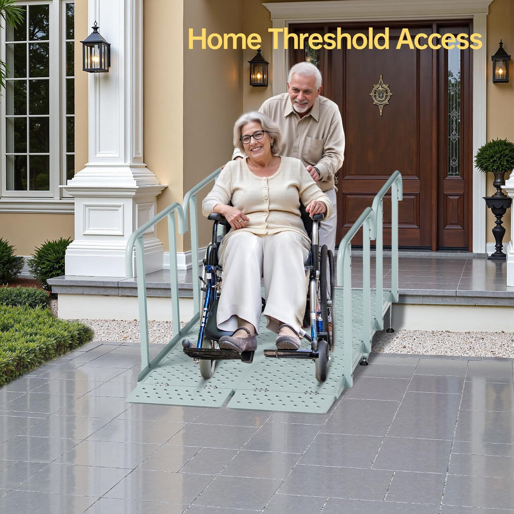6'L x 36' W Portable Wheelchair Ramp with Handrails, Non-Slip Heavy Duty Handicap Ramp 850lbs Load Capacity, Wheelchair Ramp for Home Steps, Stairs, Doorway