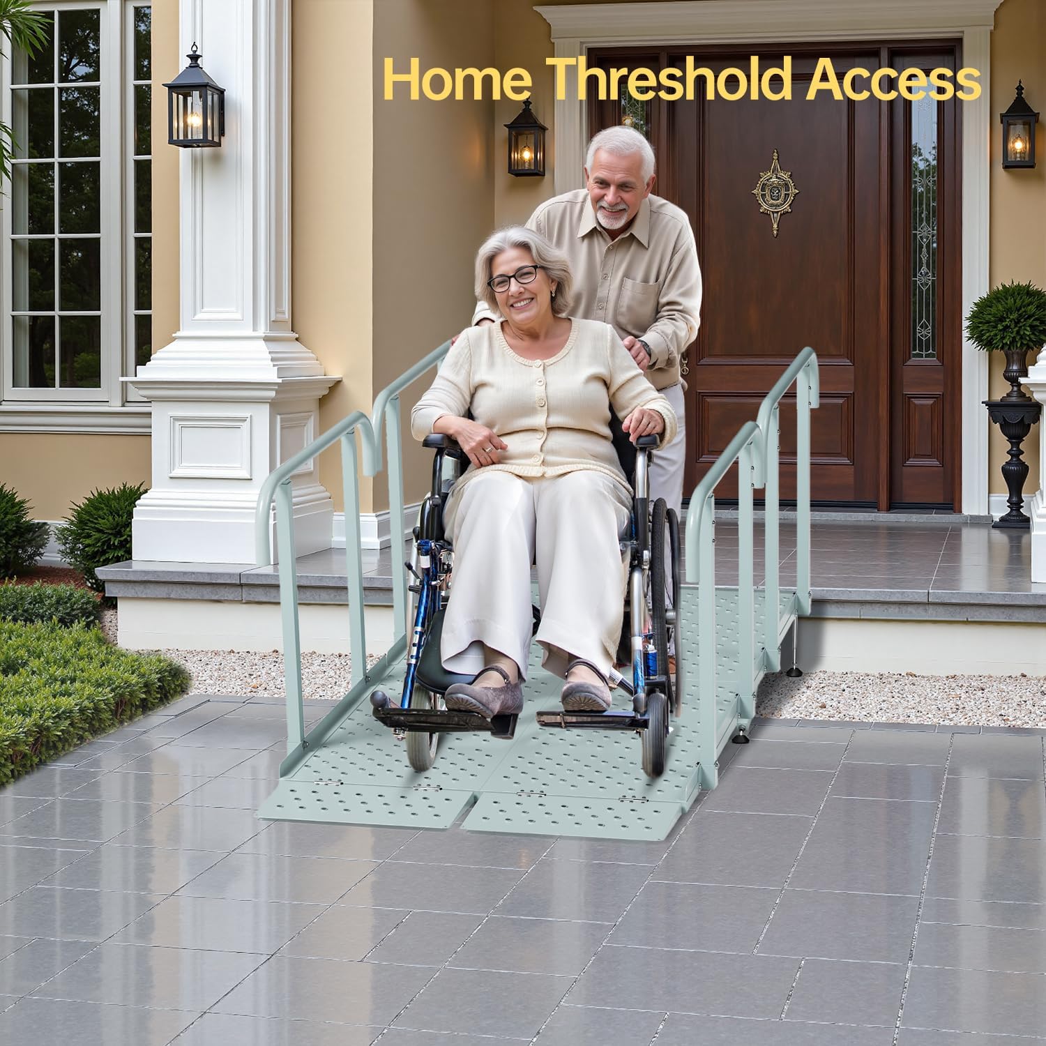 6'L x 36' W Portable Wheelchair Ramp with Handrails, Non-Slip Heavy Duty Handicap Ramp 850lbs Load Capacity, Wheelchair Ramp for Home Steps, Stairs, Doorway