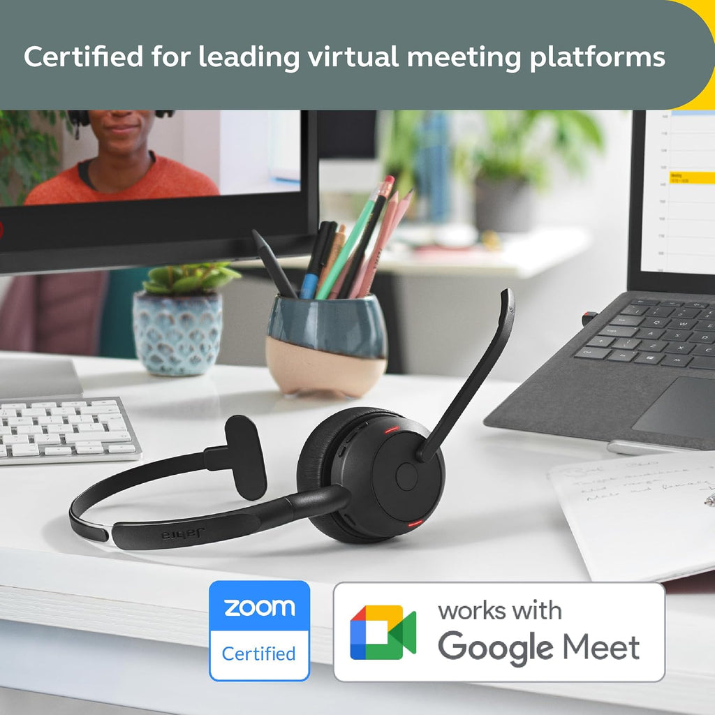 Jabra Evolve2 55 Mono Wireless Headset - Features AirComfort Technology, Noise-Cancelling Mics & Active Noise Cancellation - Works with UC Platforms Such as Zoom & Google Meet - Black