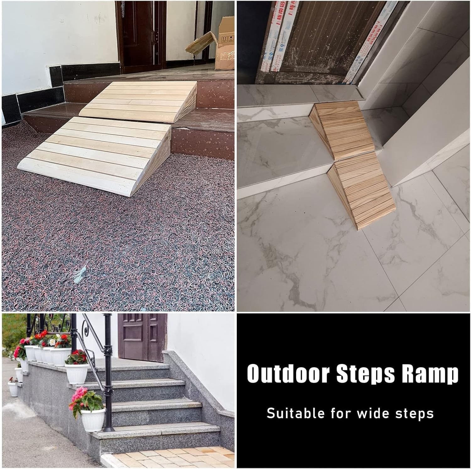 Garage ramp Edge Wooden Curb, Wheelchair Threshold ramp, car and Motorcycle Pedestrian Step Transition ramp(30.8 * 30 * 9Cm/12.1 * 11.8 * 3.5In)