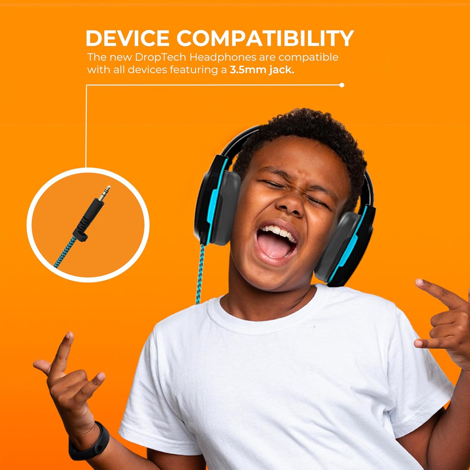 Gumdrop DropTech Wired Headphones w/Mic | 3.5mm (10 Pack) - Long Tangle Free Chew-Proof Cord Rugged Drop Tested and Comfortable for Kids, Students, Classroom and School Use - Black