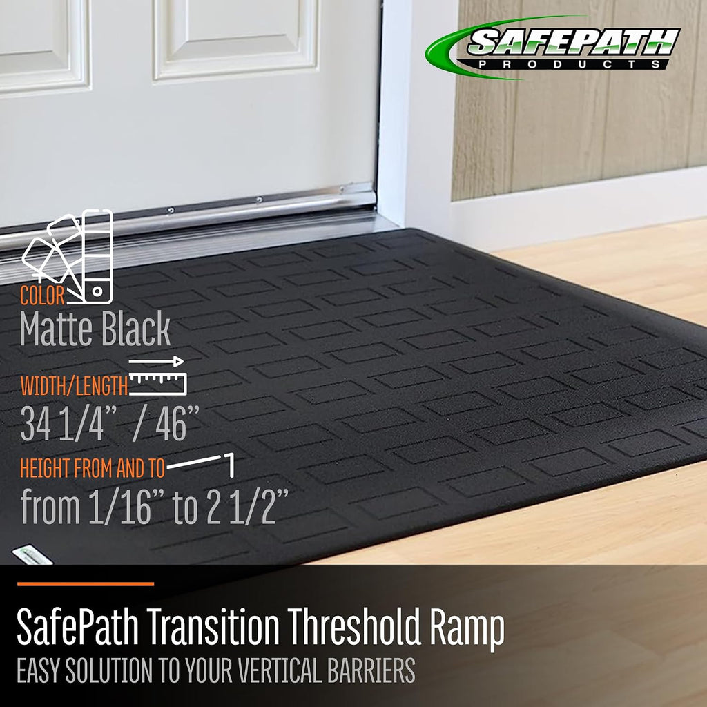 SafePath EZ Edge Rubber Threshold Ramps for Doorways, Scooter and Wheelchair Ramp, Door Entry Ramp, Non Slip Surface Threshold Ramp, ADA Compliant Ramps, Made in USA - 2-1/2' H x 30' D x 46' L