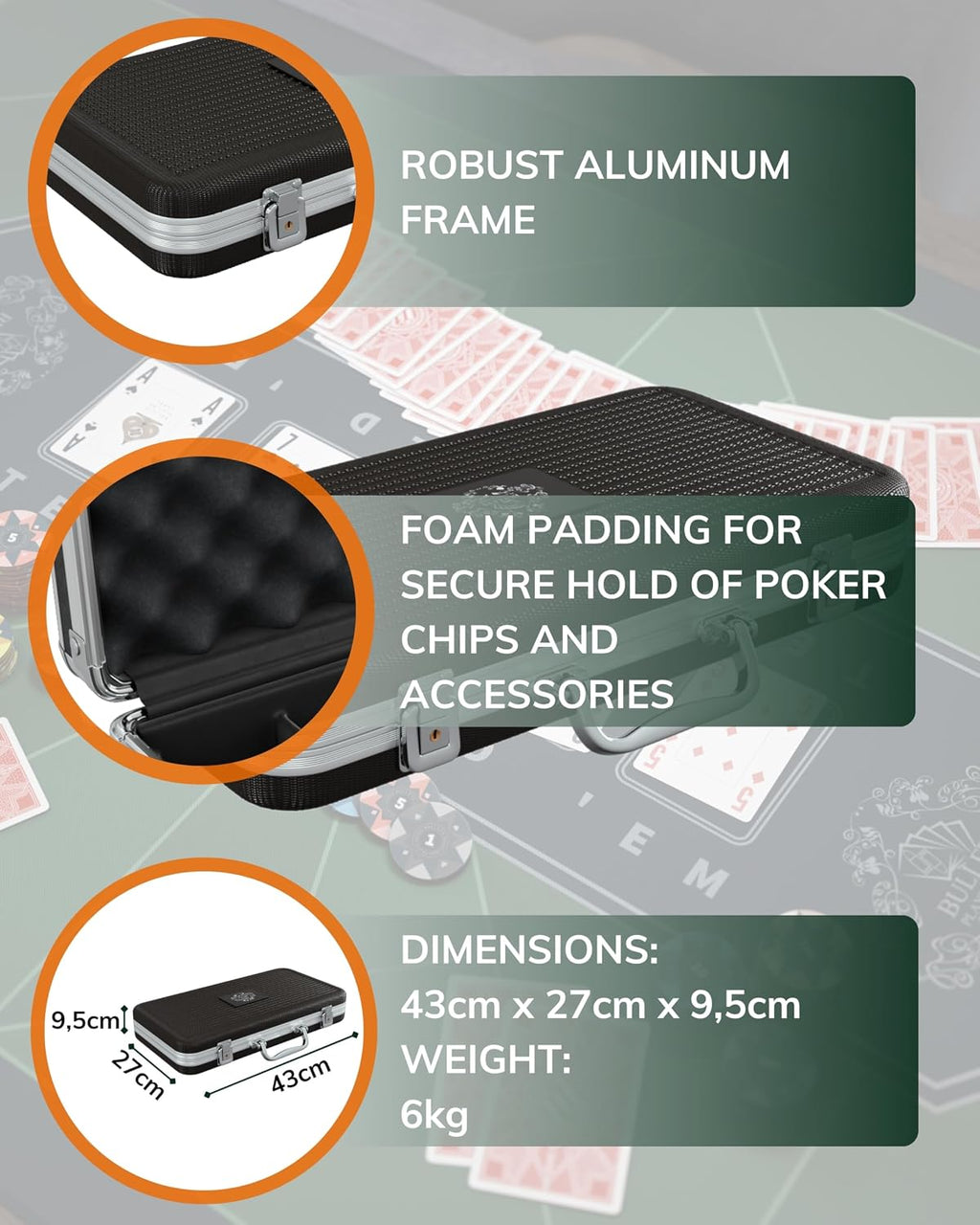 Bullets Playing Cards | Professional Poker Set Richie | 300 Ceramic Poker Chips (10 g) with Premium Carrying Case – Casino Poker Set for Texas Hold'em