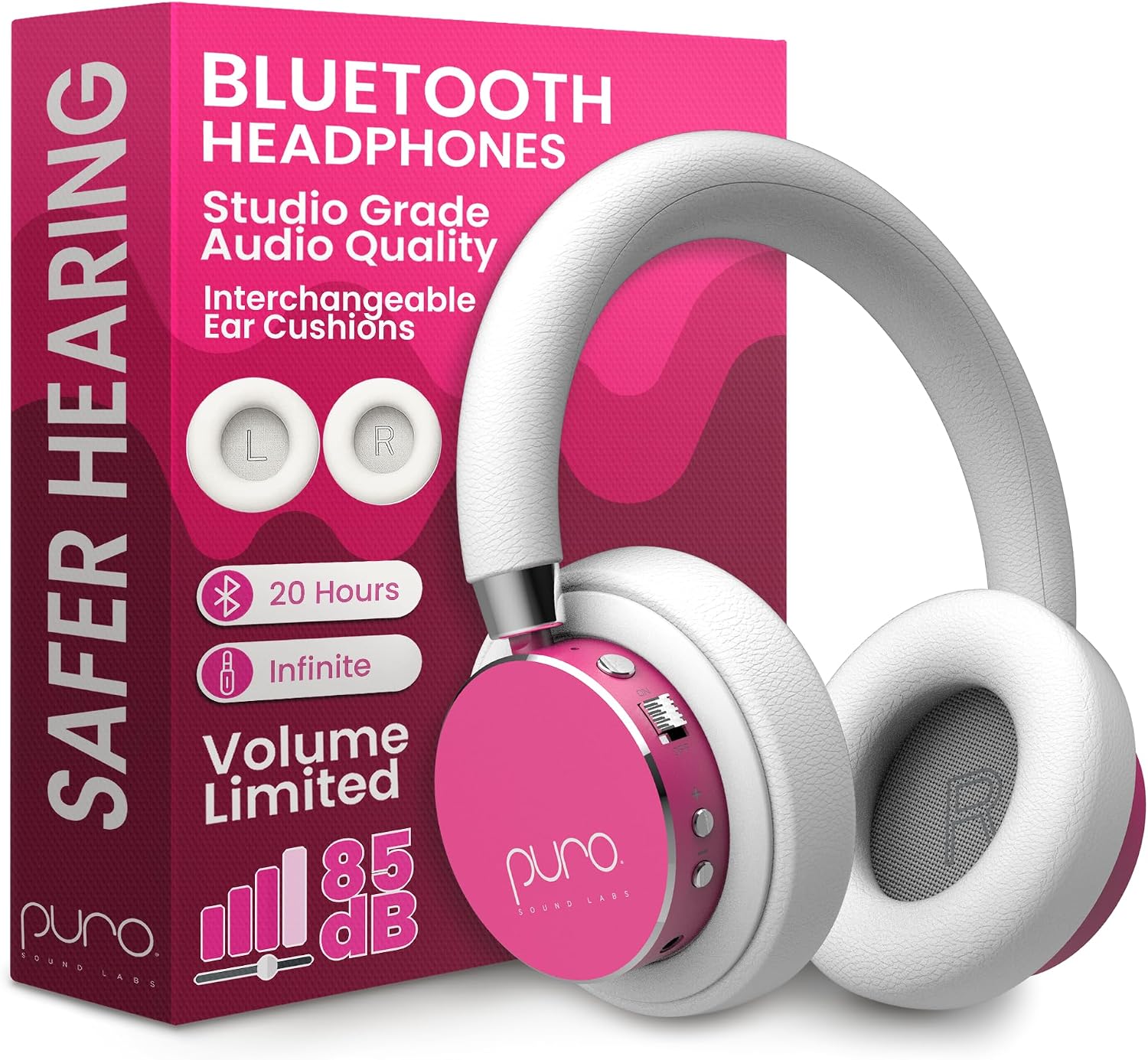Puro Sound Labs BT2200 Plus Volume Limited Headphones for Kids - Bluetooth, Studio-Grade Audio, Over-Ear & Comfy Design, 20-Hour Battery Life, Easy to Connect Wireless Headphones for Kids, Blue & Pink