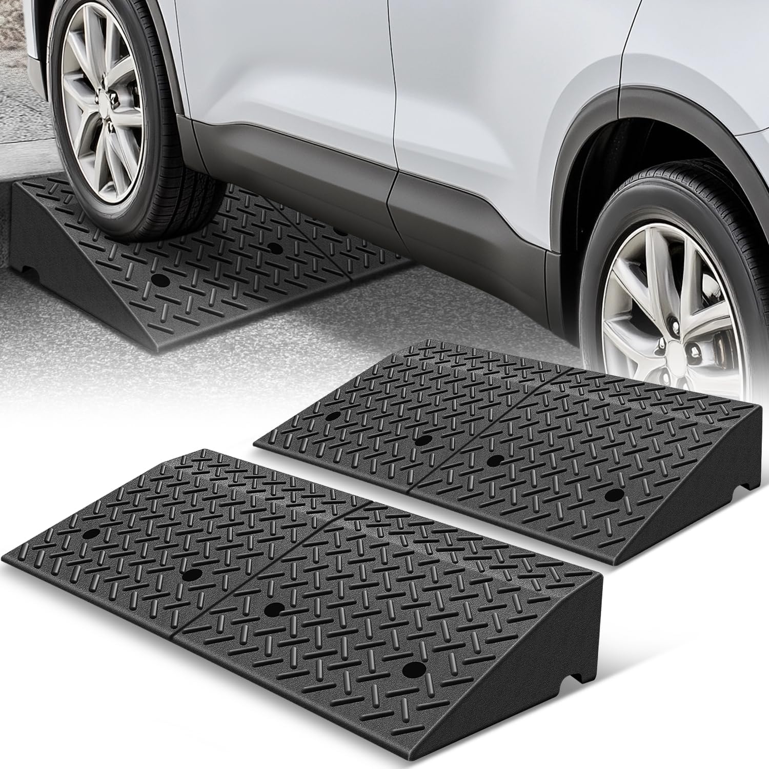 Auto Dynasty Rubber Curb Ramps, 7' Lift Height Curbside Driveway Ramp, 4410 LBS/2T Capacity Sidewalk Curb Ramp for Cars Trucks Bikes Motorcycles Wheelchairs, 2 Pack