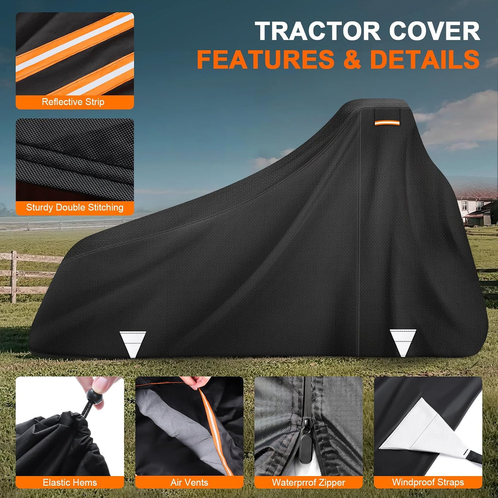 420D Waterproof Tractor Cover, Heavy-Duty All-Weather Protection Tractors Cover for Front Loaders & Backhoes, Compatible with John Deere, Kubota, Mahindra (S)