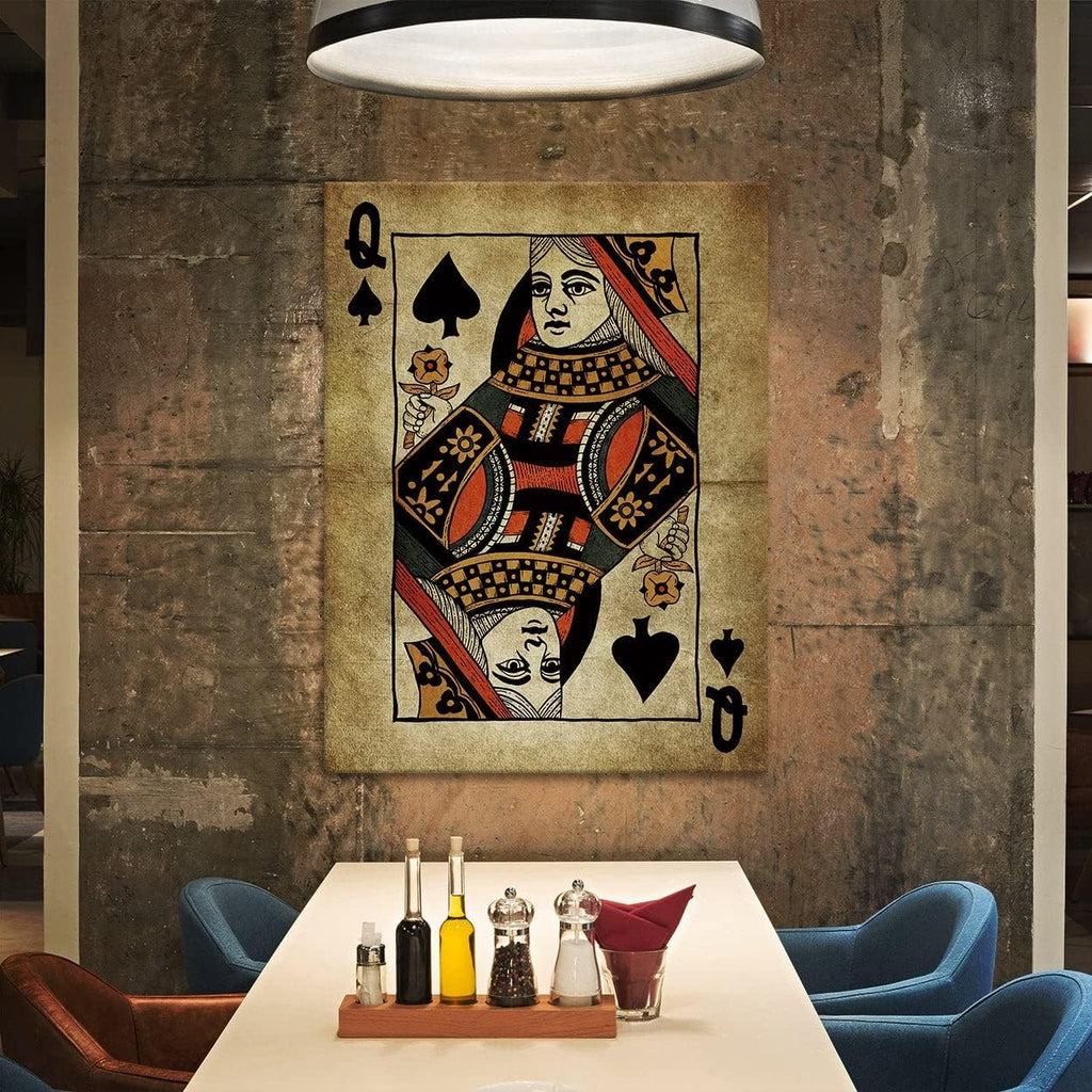 Sense Canvas Queen Card Spade X-Large 36x48 / 1.5' Canvas Art - Casino Deck of Card Game Room Vintage His and Hers Poker Royal Gambling Decor Wall Art Print Poster Painting