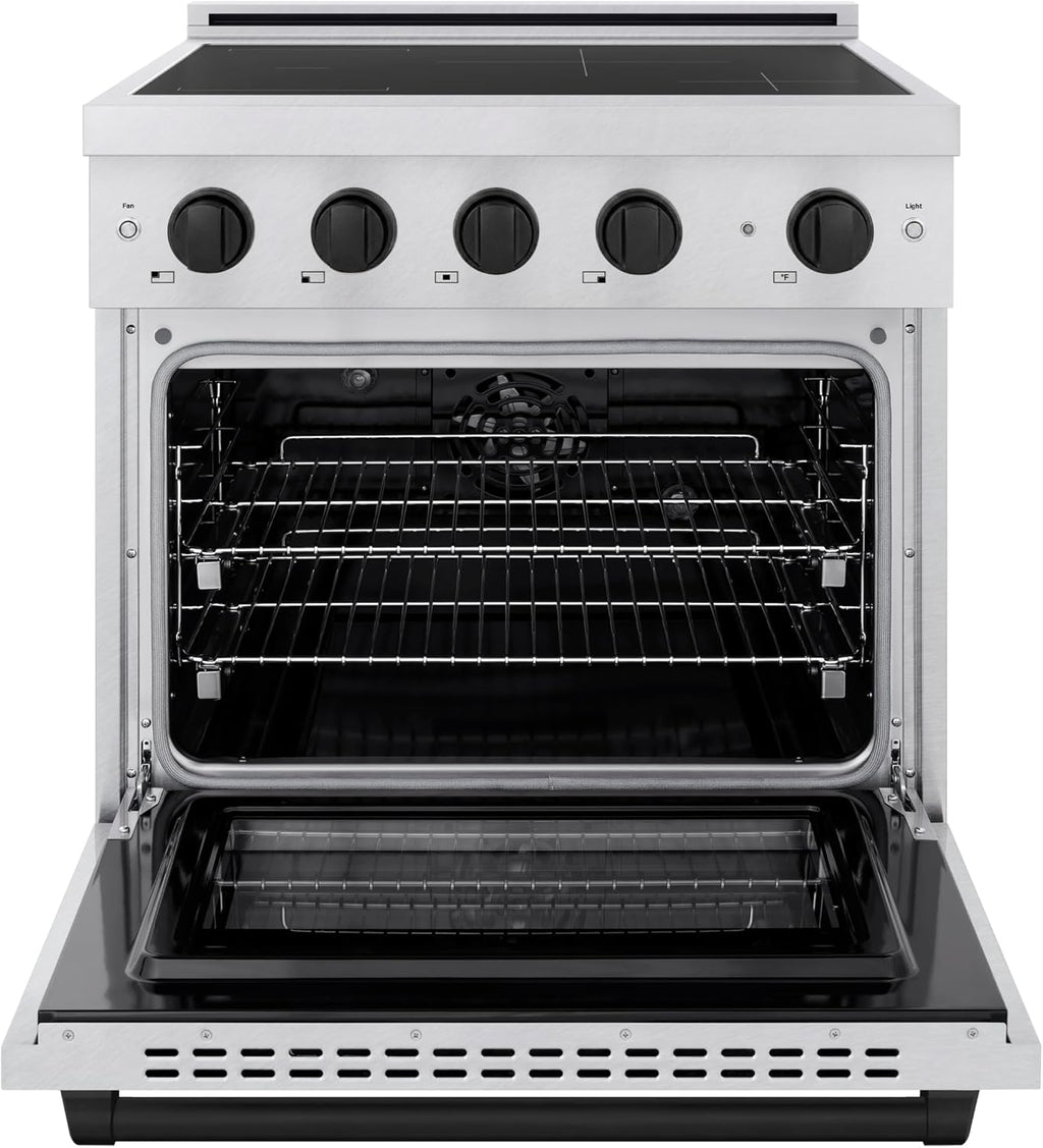 ZLINE Autograph Edition 30 in. 4.2 cu. ft. Paramount Induction Range with 4 Element Cooktop and Electric Convection Oven in Satin Stainless Steel with Matte Black Accents (SINRSZ-30-MB)