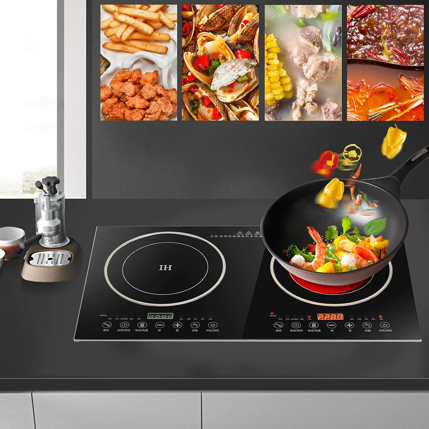 Double Induction Cooktop Cooker, Electric Induction Cooker,Cooktop Burners , Portable Countertop Burner Digital Hot Plate Cooktop 8 Gear Firepower 110V (1200W Induction Cooker+1400W Ceramic Cooker)
