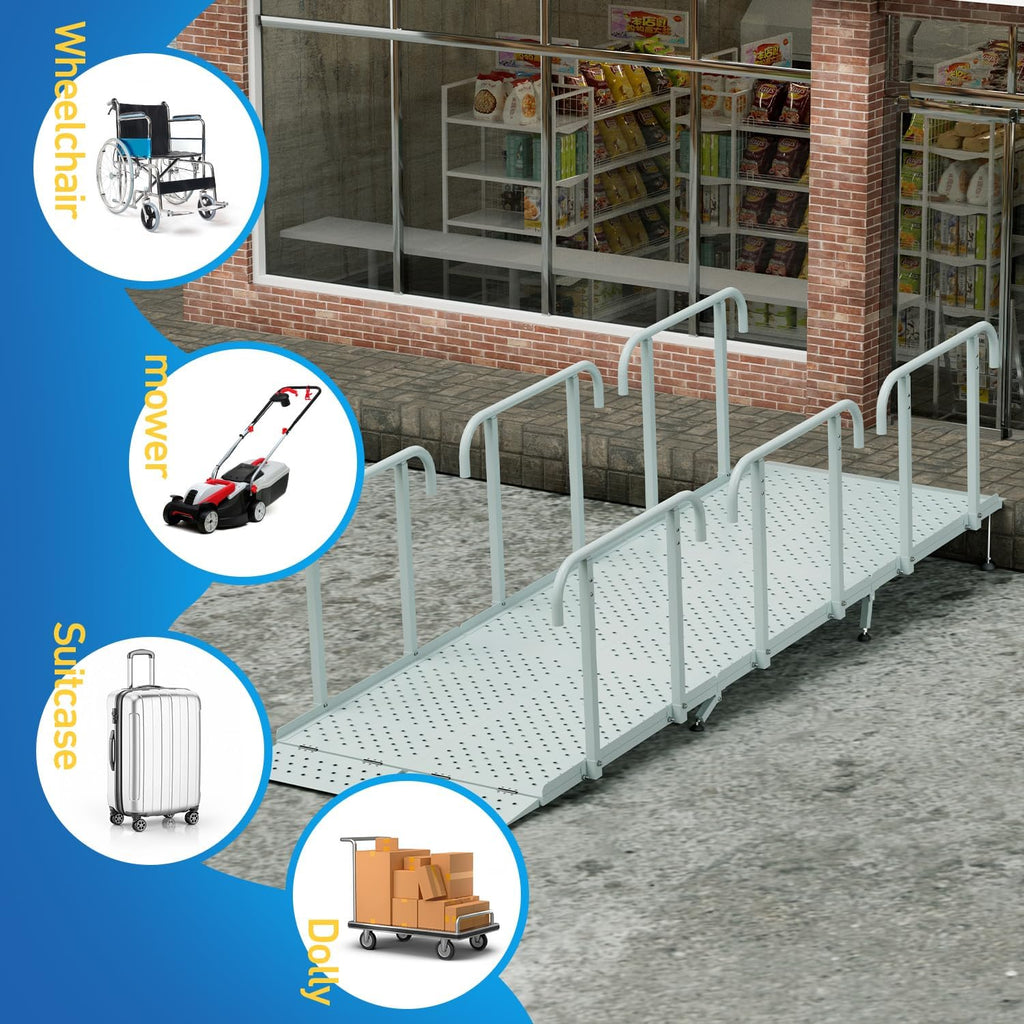 10'L x 36' W Portable Wheelchair Ramp with Handrails, Non-Slip Heavy Duty Handicap Ramp 850lbs Load Capacity, Wheelchair Ramp for Home Steps, Stairs, Doorway