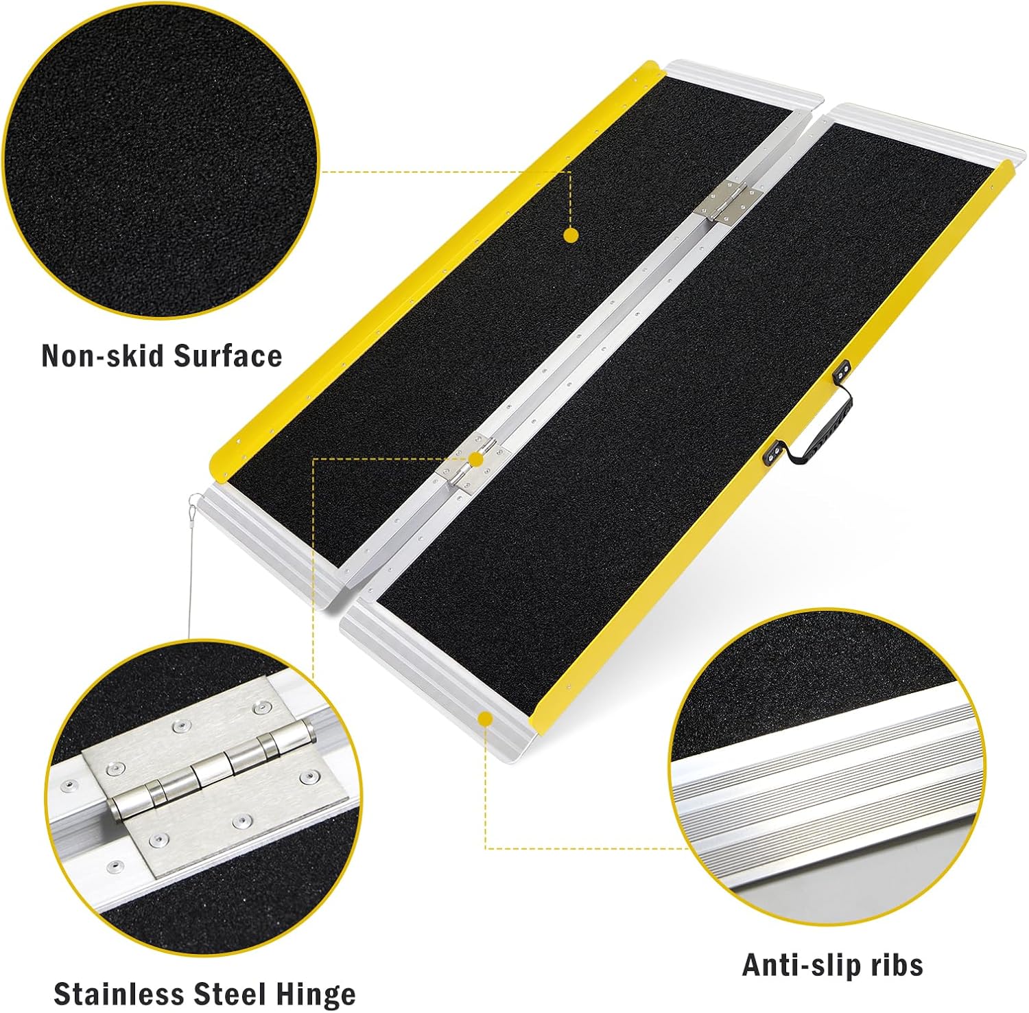 Portable Wheelchair Ramp 4FT, Rolling Base with Wheels for Effortless Transport, Foldable Handicap Ramps with Non-Slip Surface, 800 LBS Capacity, Wheelchair Ramps for Steps, Stairs, Doorways, Curbs