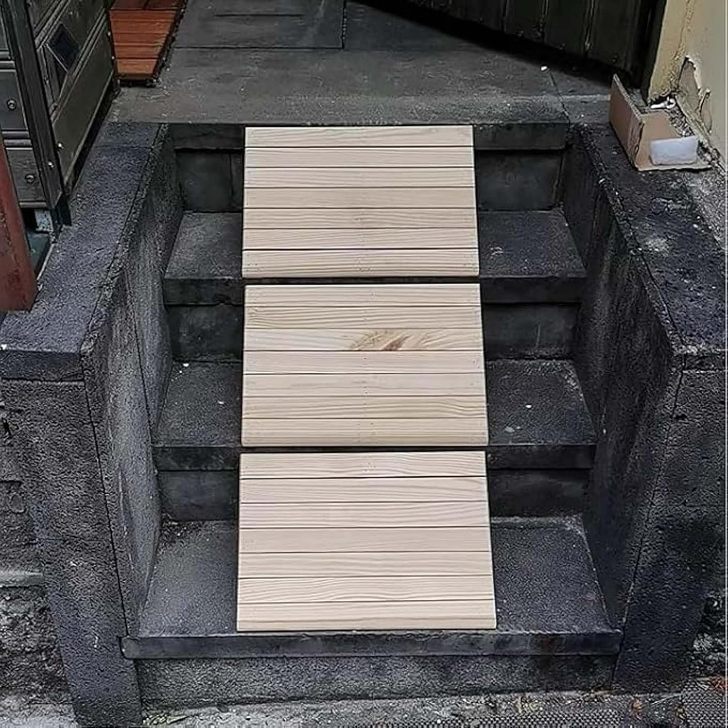 Threshold Ramp 31.5x17x7in, Front Door Entry Ramp, Wooden Portable Wheel Chair Ramp, Threshold Ramps for Doorways, Sturdy Wood Structure, for Home/Front Door/Yard/Patio/Entry