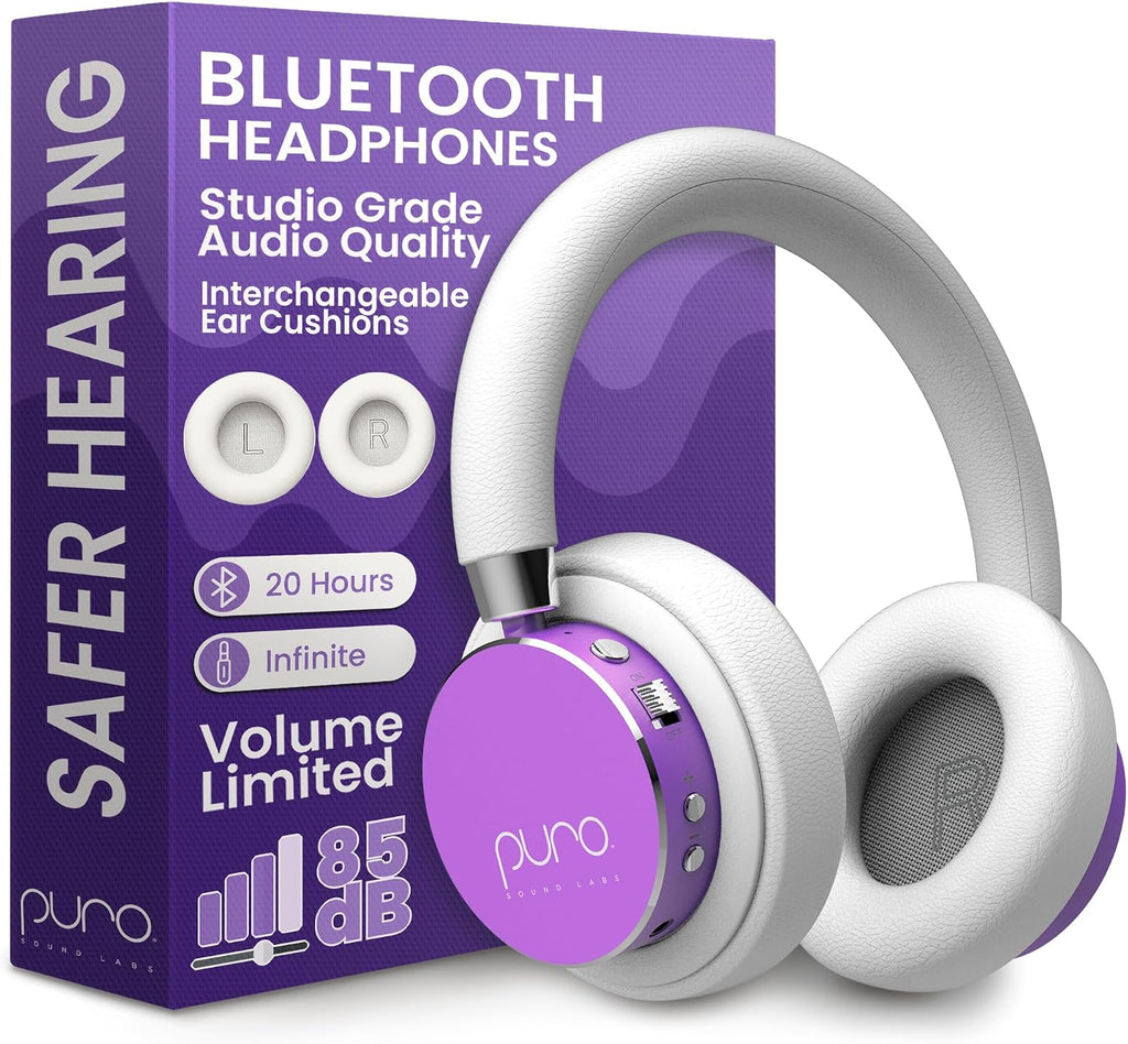 Puro Sound Labs BT2200 Plus Volume Limited Headphones for Kids, Bluetooth, Studio-Grade Audio, Over-Ear & Comfy Design, 20-Hr Battery Life, Easy to Connect Wireless Headphones for Kids, Purple & Teal
