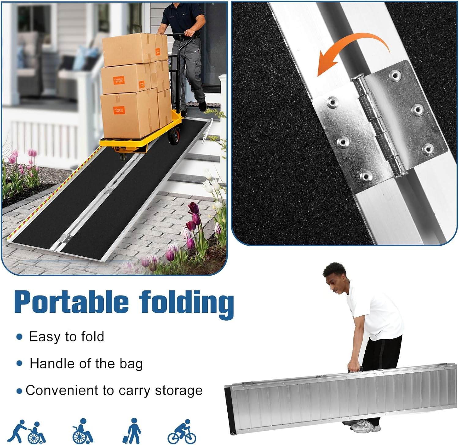 Generic Portable Wheelchair Ramp Aluminum Folding Handicap Ramp Door Threshold Wheelchair Ramp for Home Steps Stairs Entry Threshold Doorways