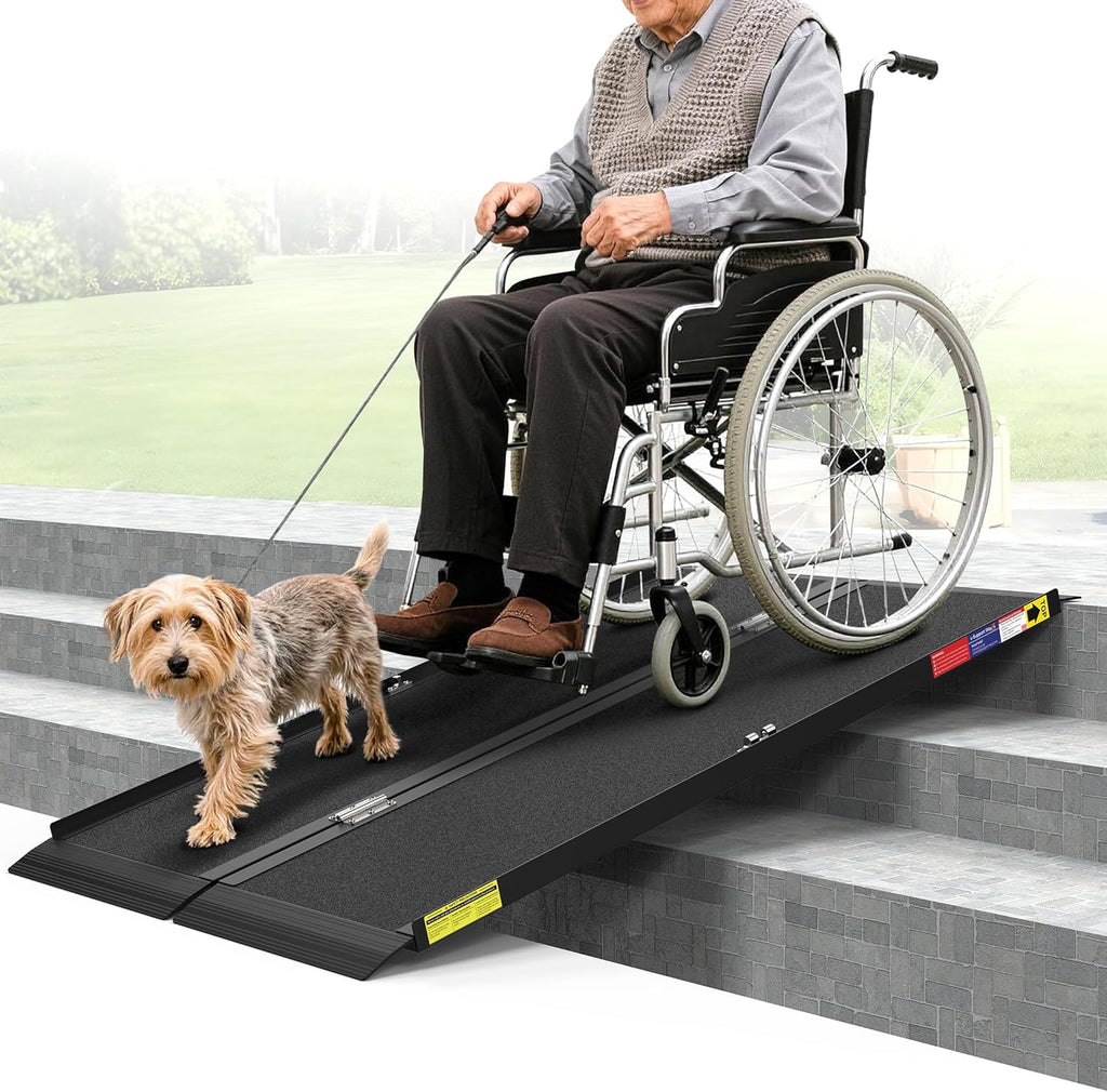 5FT Portable Wheelchair Ramp with Quick-Lock, Black Seamless Non-Slip Aluminum Folding Handicap Ramp,Threshold Ramp for Doorways, Wheel Chair Ramp for Home Steps